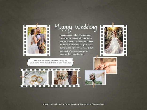 A collage of photos from the wedding mockup