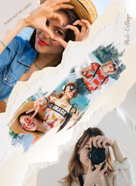 A vibrant collage captures the joy of summer travel featuring stylish women enjoying vacations and exploring