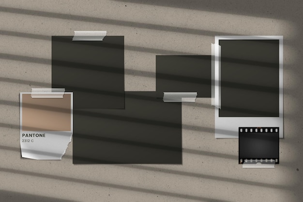 Aesthetic mood board with polaroids and shadows