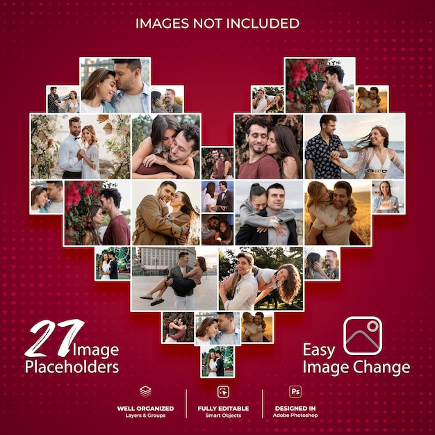 Beautiful heart shape photo collage template