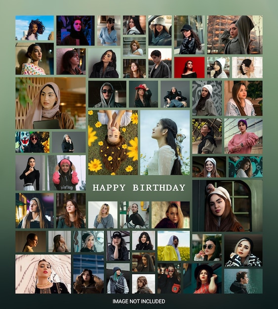 Birthday collage diverse portraits and celebration