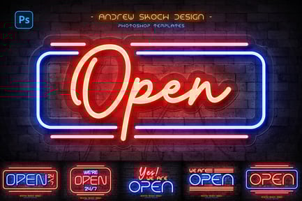 Open Neon Sign – Photoshop Mockups