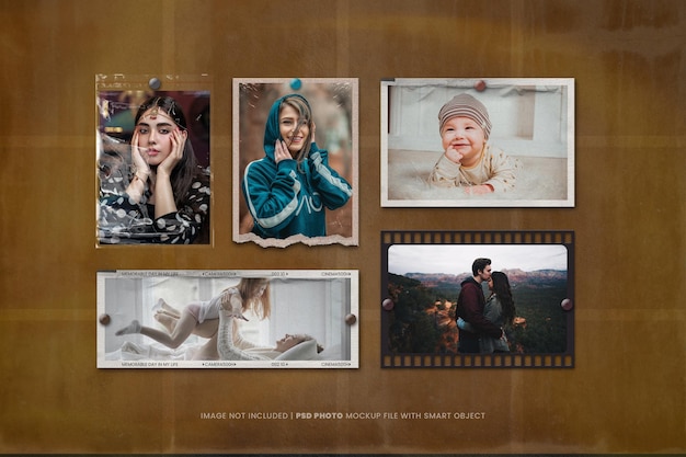 Clean photo frame set and stylish mood board collage mockup with shadow overlay