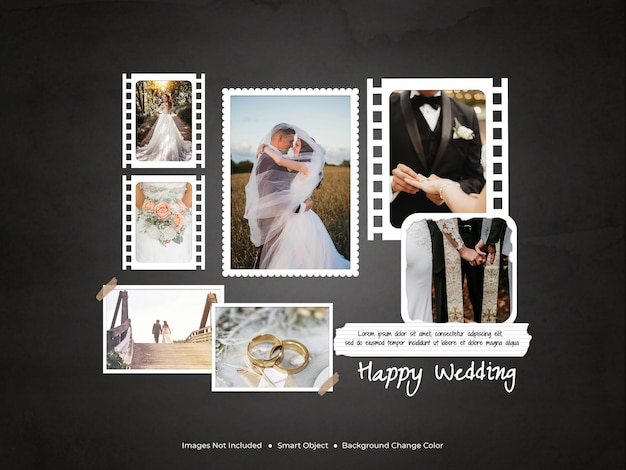 A collage of photos from the wedding mockup