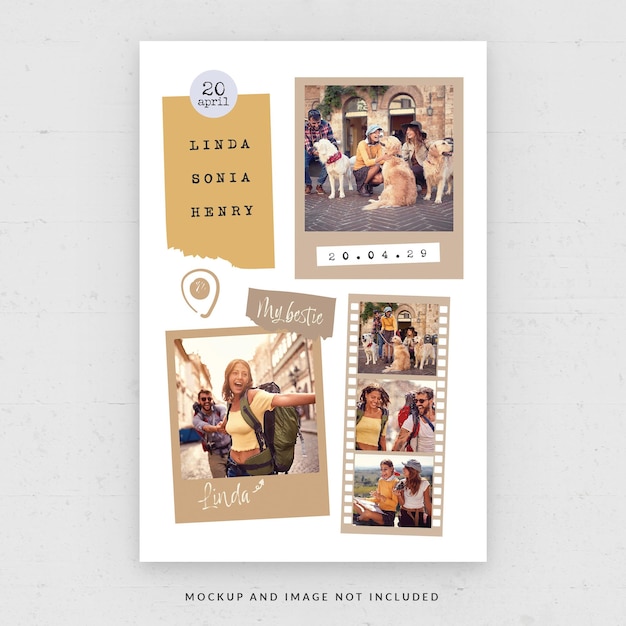 Couple photo collage card flyer template in psd