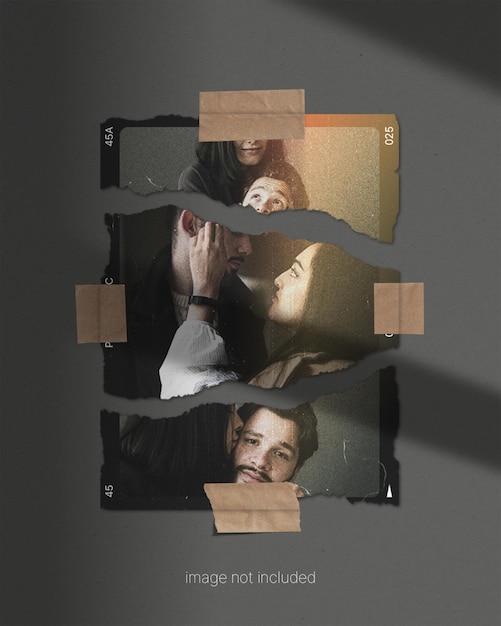 Couple torn paper photo collage layout for social media post