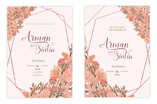 Double sided wedding invitation template with watter color flowers premium psd