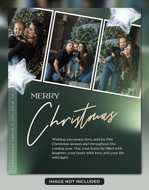 Elegant christmas greeting card with family photo collage