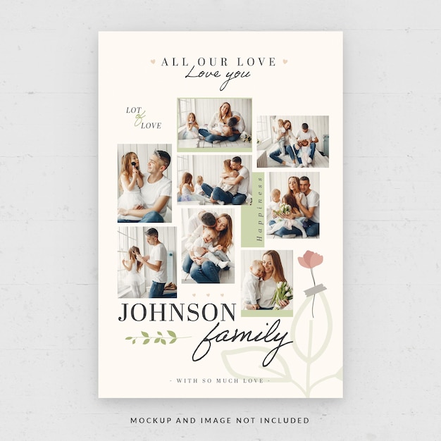 Family moment photo collage card flyer template in psd