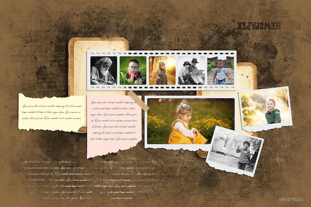 Family torn paper photo collage album template