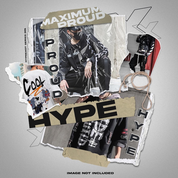 Hypebeast photo collage torn papper mockup