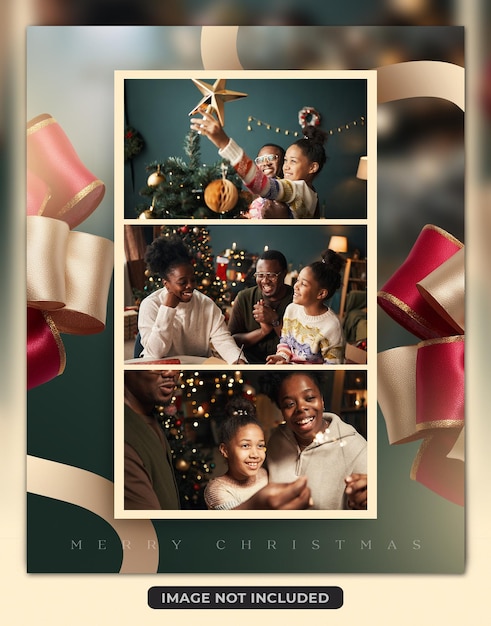 Joyful family christmas celebration photo collage