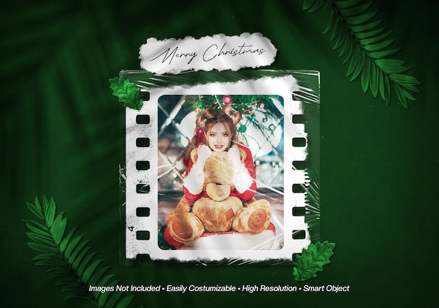 Merry christmas moodboard photo collage mockup with shadow overlay