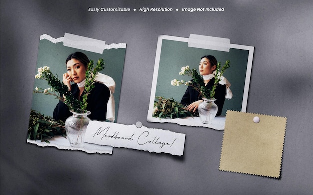 Minimalist moodboard polaroid photo paper frame mockup with shadow overlay social media post sale