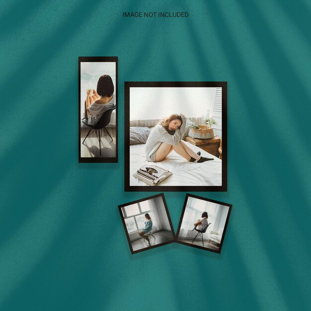 Modern minimalist shadow overlay photo frame polaroid mockup premium psd
