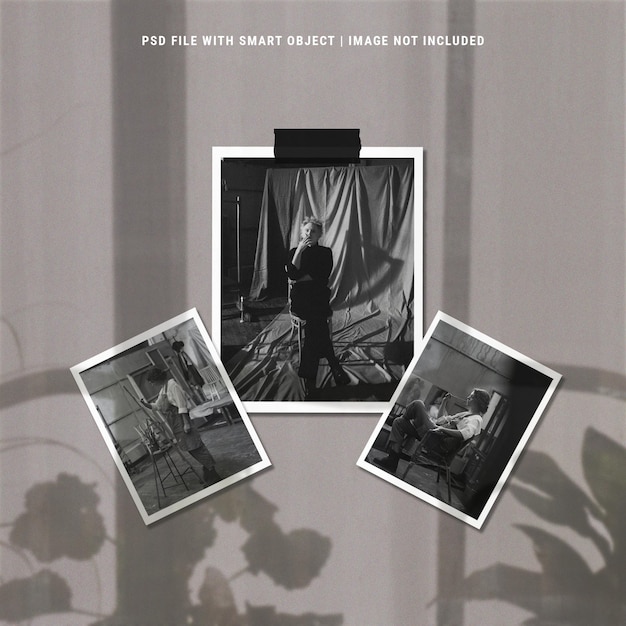 Monochrome paper polaroid photo frame set mockup premium psd