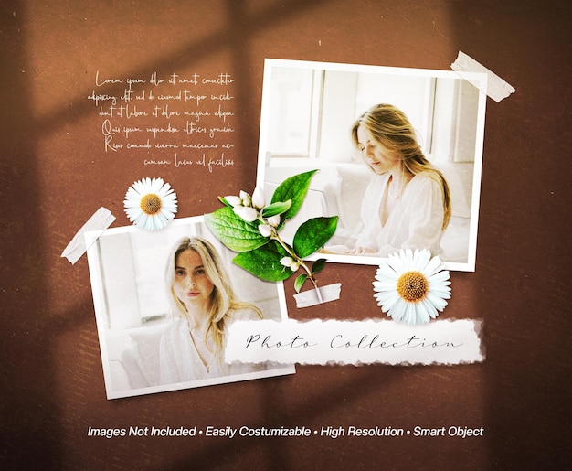 Moodboard photo collage mockup with shadow overlay