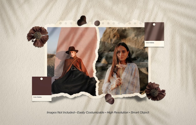 Moodboard photo collage mockup with shadow overlay
