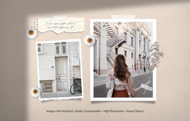 Moodboard photo collage mockup with shadow overlay