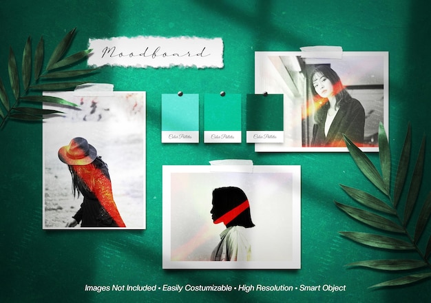Moodboard photo collage mockup with shadow overlay
