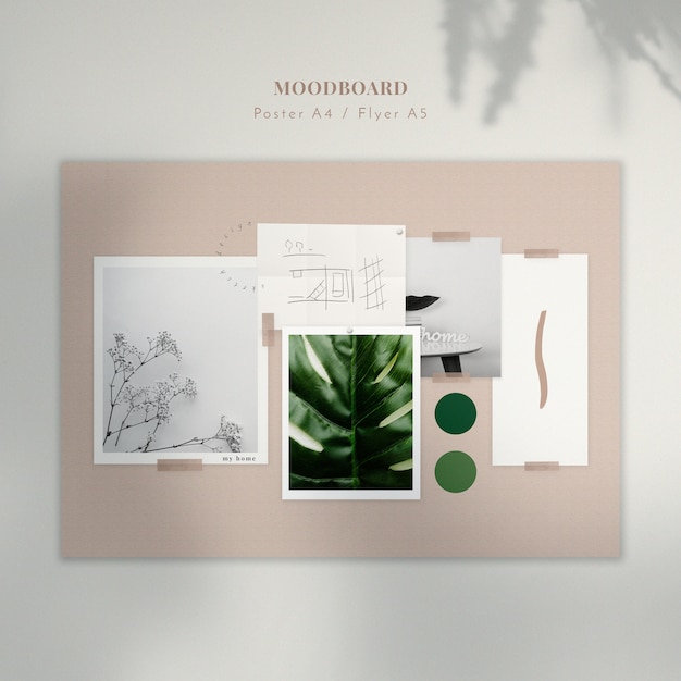 Moodboard with plants and sketch