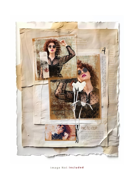 Old photo with torn ripped brown paper photo effect mockup