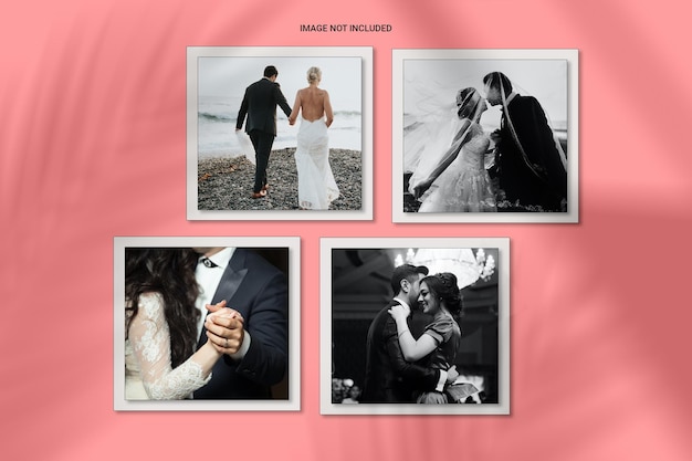 Pink minimalist shadow overlay photo frame polaroid mockup premium psd