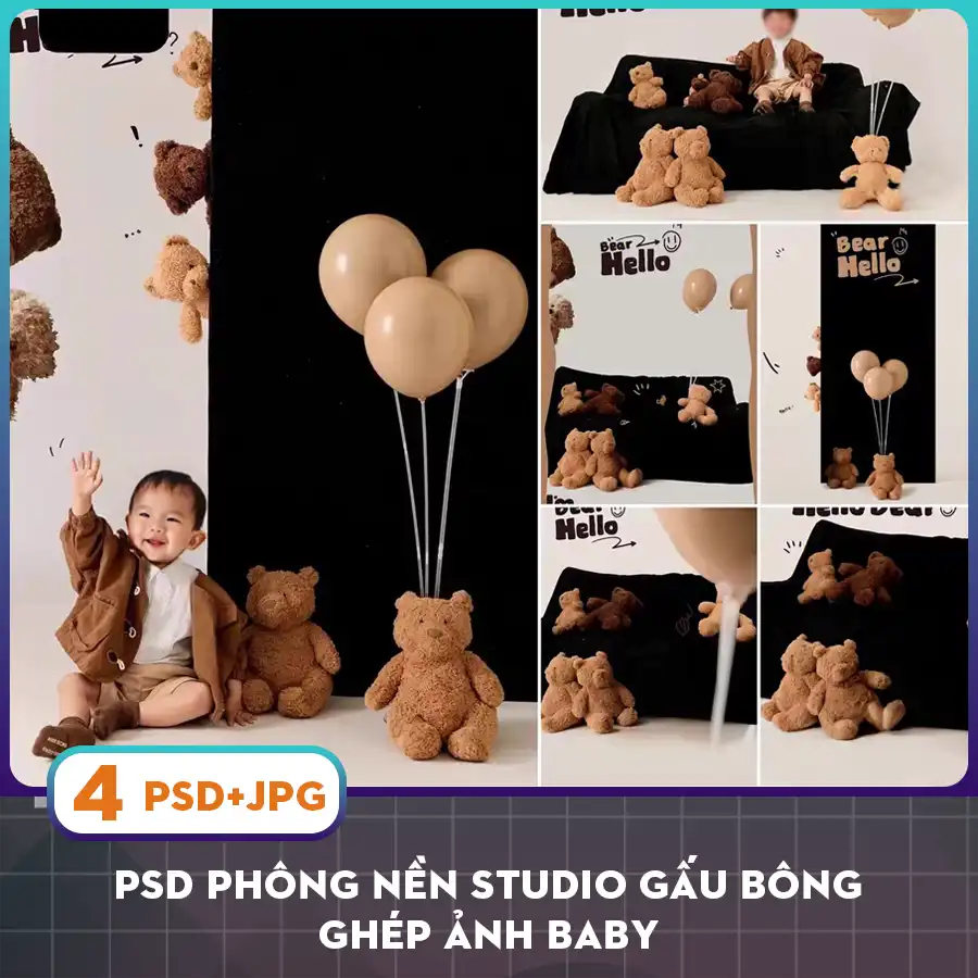 [VIP] PSD phông nền studio gấu bông ghép ảnh baby