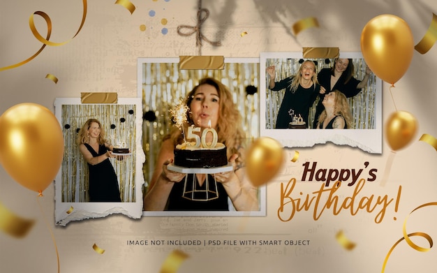 Psd moodboard collage birthday frame mockup