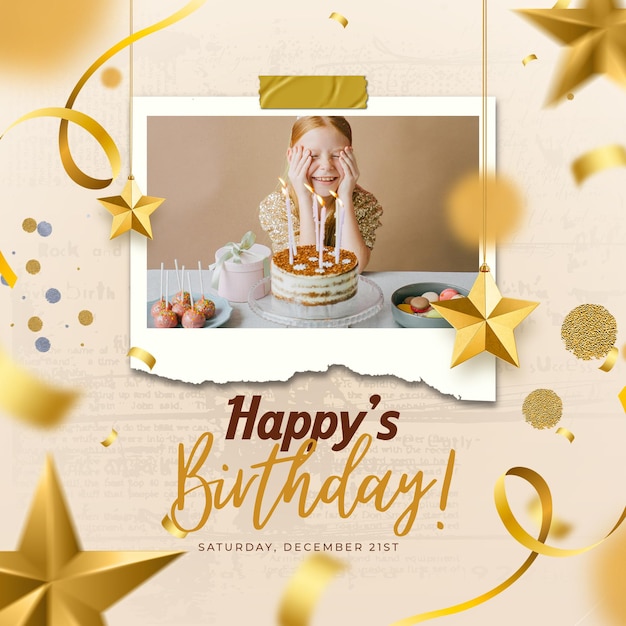 Psd social media moodboard birthday frame mockup