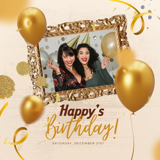 Psd social media moodboard birthday frame mockup