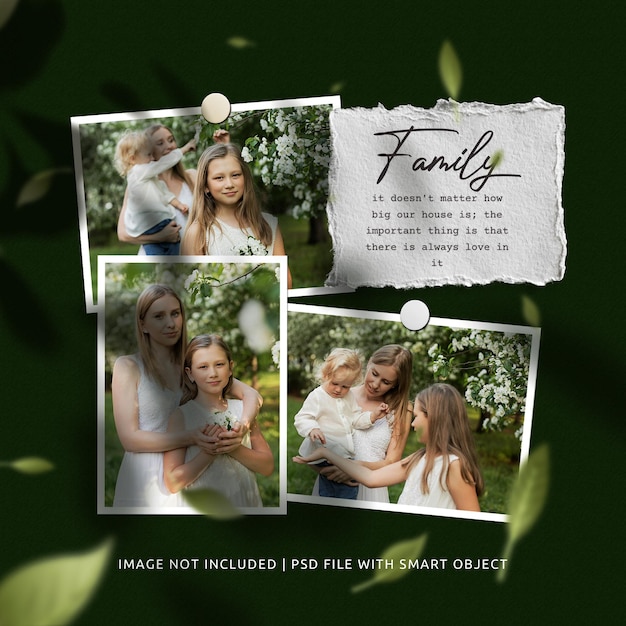 Psd social media moodboard family frame mockup