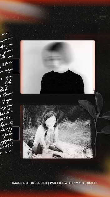 Psd social media stories retro moodboard frame mockup