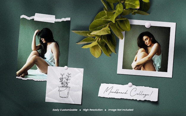 Realistic and minimalist moodboard polaroid photo paper frame mockup with shadow overlay