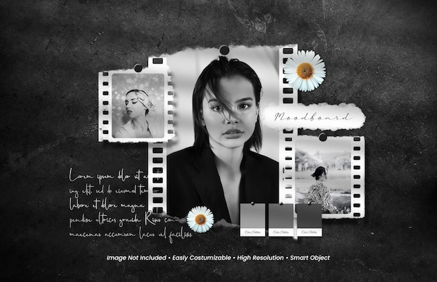 Realistic and minimalist moodboard polaroid photo paper frame mockup with shadow overlay