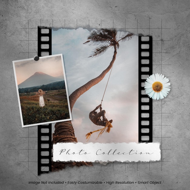 Realistic and minimalist moodboard polaroid photo paper frame mockup with shadow overlay