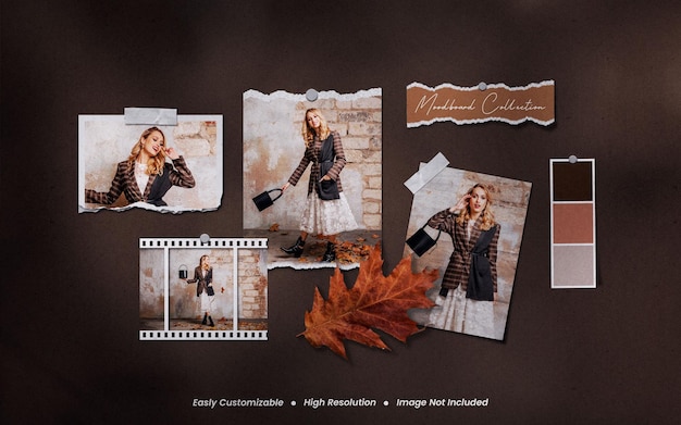 Realistic minimalist and modern moodboard polaroid photo paper frame mockup with shadow overlay