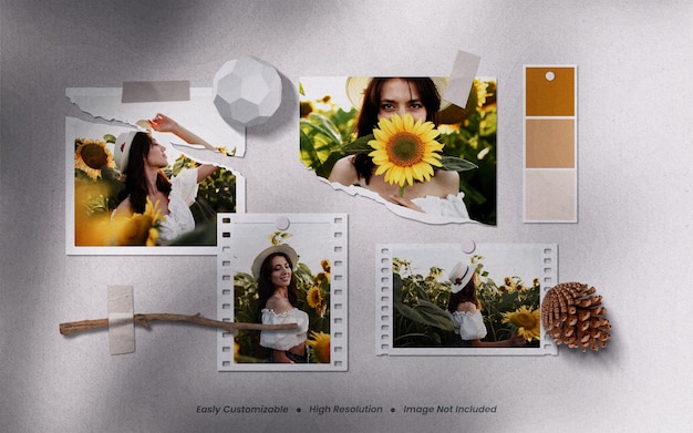 Realistic minimalist and modern moodboard polaroid photo paper frame mockup with shadow overlay