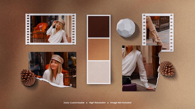 Realistic, minimalist and modern moodboard polaroid photo paper frame mockup with shadow overlay