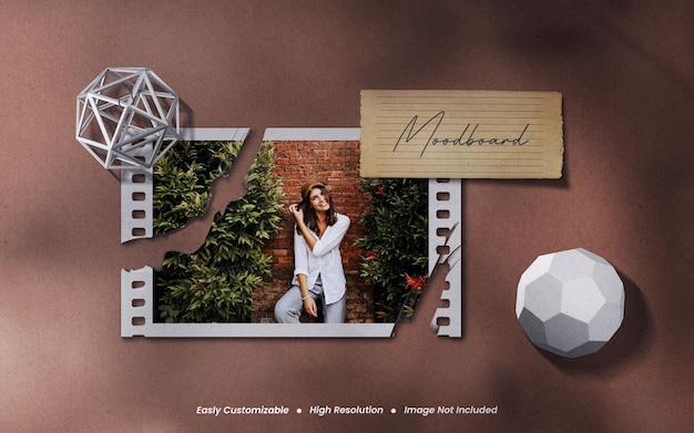 Realistic minimalist and modern moodboard polaroid photo paper frame mockup with shadow overlay
