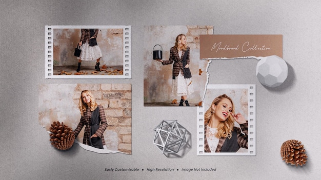 Realistic minimalist and modern moodboard polaroid photo paper frame mockup with shadow overlay