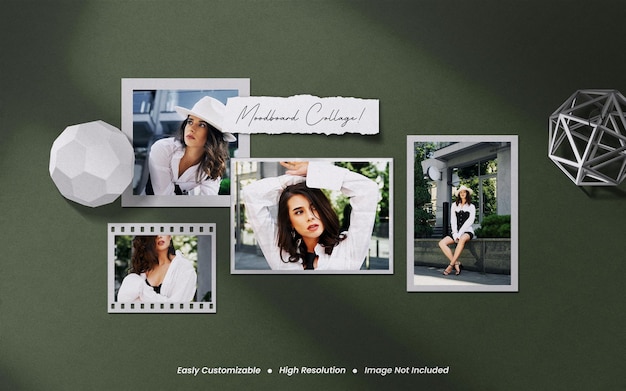 Realistic and minimalist moodboard polaroid photo paper frame mockup with shadow overlay