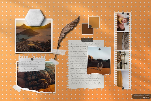 Realistic moodboard mockup with pegboard background