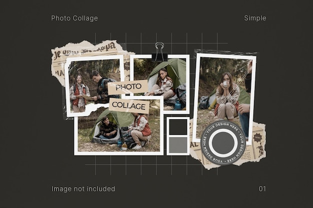 Realistic scrapbook photo collage layout