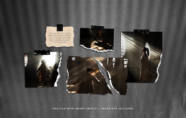 Realistic torn photo frame set moodboard mockup