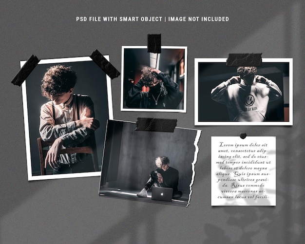 Realistic vintage photo frame set moodboard mockup premium psd premium psd