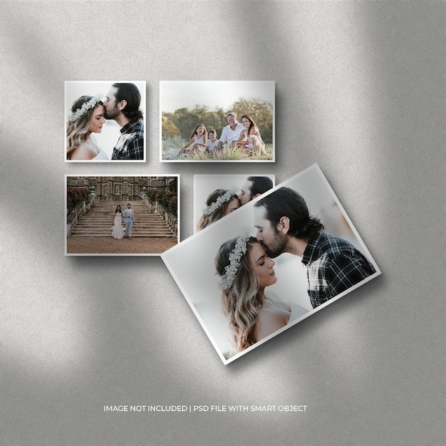 Set of square paper frame mockup and shadow overlay