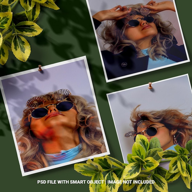 Social media post photo paper frame moodboard mockup premium