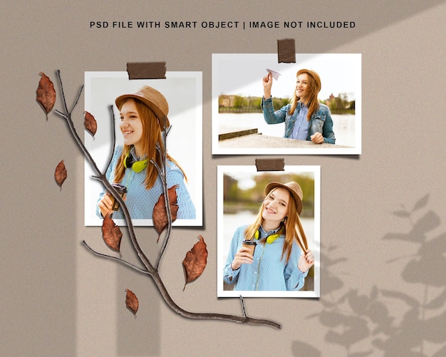 Social media post photo paper frame moodboard mockup premium psd