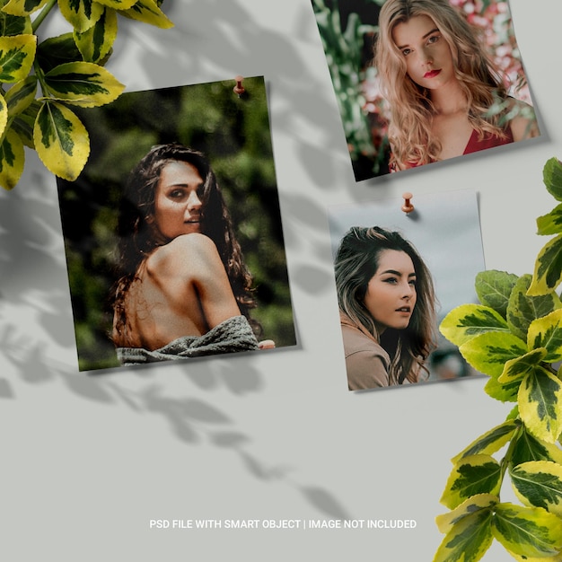 Social media post photo paper frame moodboard mockup premium